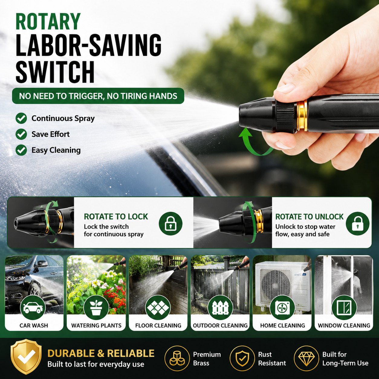 Portable High Pressure Washing Water Nozzle with 3 attachments