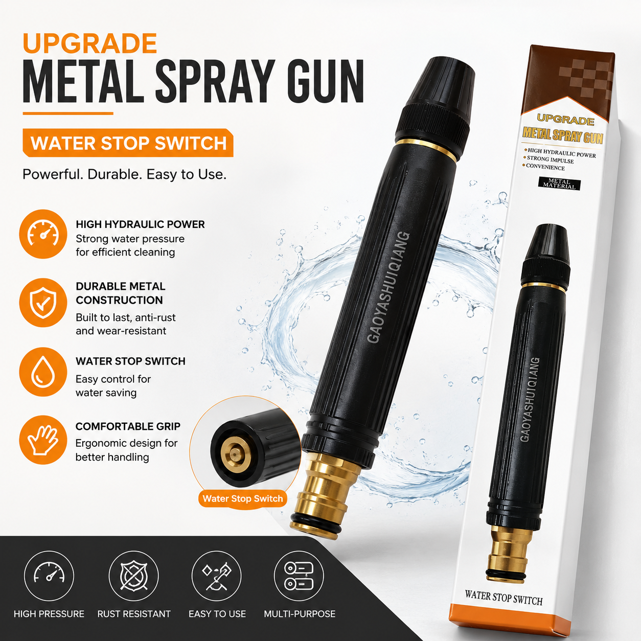Portable High Pressure Washing Water Nozzle with 3 attachments