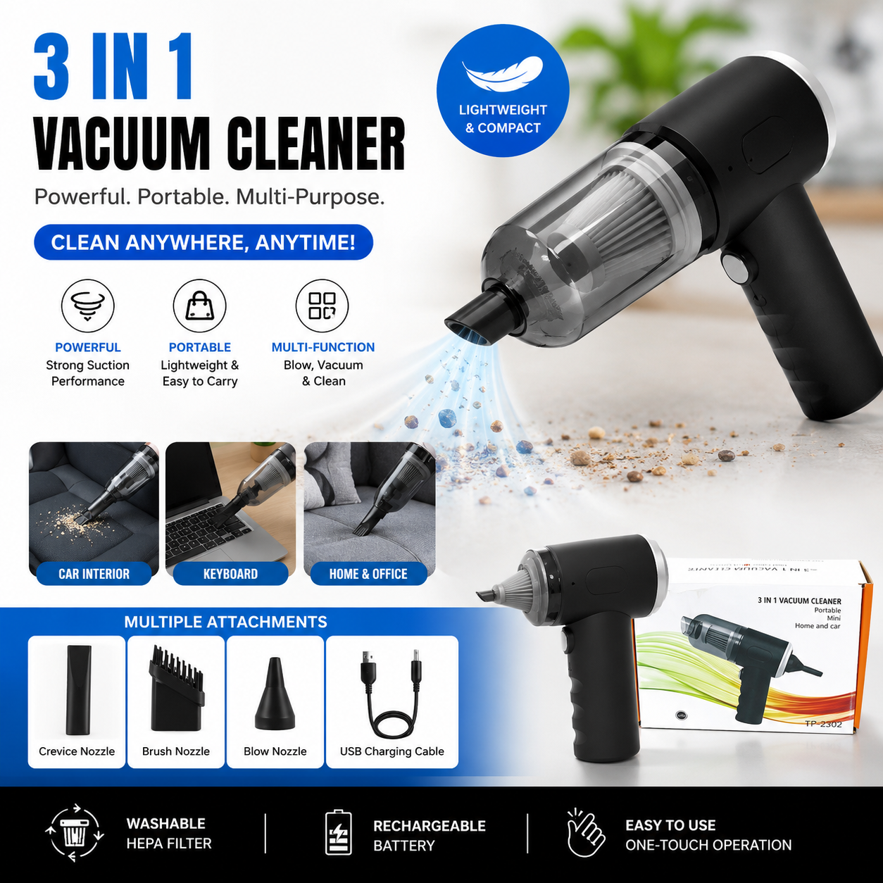 Smart 3-in-1 Portable Vacuum Cleaner
