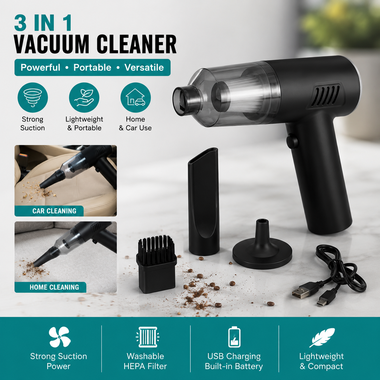Smart 3-in-1 Portable Vacuum Cleaner